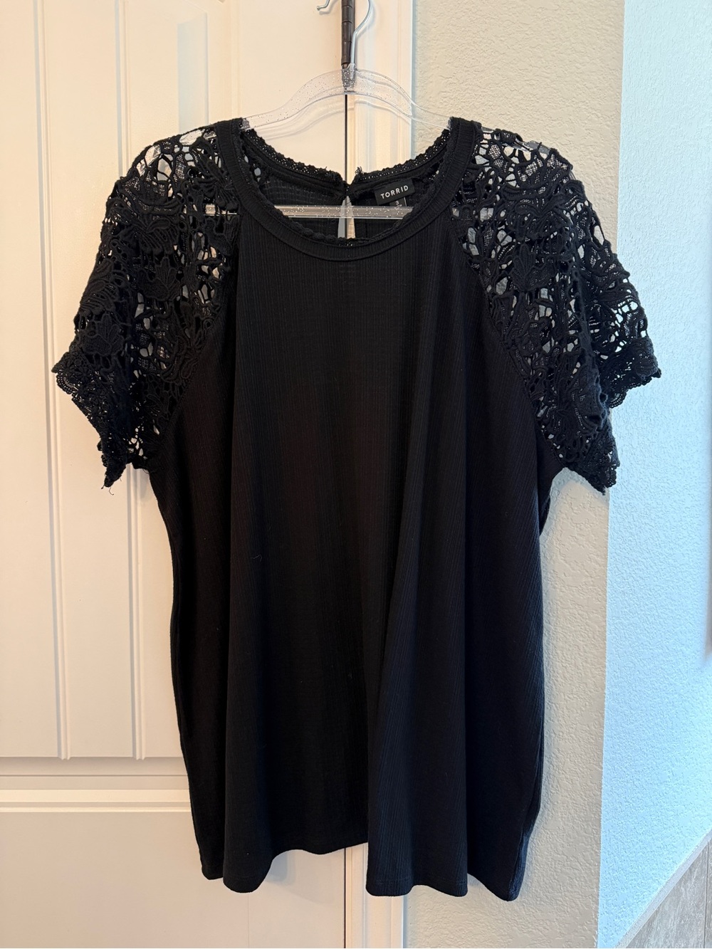 torrid Black Crochet Sleeve Ribbed Tee